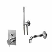 Qisani Flow inbouw badkraanset met inbouwkraan staafhanddouche met houder en uitloop Geborsteld Rvs 25640.02