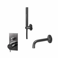 Qisani Flow inbouw badkraanset met inbouwkraan staafhanddouche met houder en uitloop Geborsteld Gun Metal 25640.04