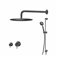 Qisani Flow complete thermostatische inbouw regendoucheset met 2 stopkranen en staafhanddouche met handdouchehouder Geborsteld Gun Metal 25651.04