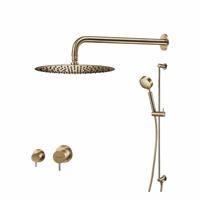 Qisani Flow complete thermostatische inbouw regendoucheset met 2 stopkranen en staafhanddouche met handdouchehouder Geborsteld Gold 25651.06