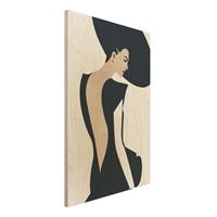 Bilderwelten Holzbild Dame mit Hut in Dunkelblau