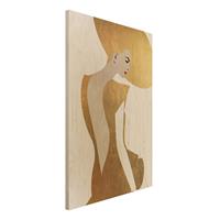 Bilderwelten Holzbild Dame mit Hut in Gold