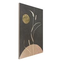 Bilderwelten Holzbild Goldener Mond mit Schilf