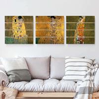 Bilderwelten 3-teiliges Holzbild Plankenoptik Kunstdruck - Quadrat Gustav Klimt - Portraits