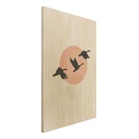 Bilderwelten Holzbild VÃ¶gel vor rosa Sonne III