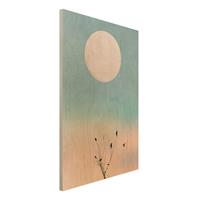 Bilderwelten Holzbild VÃ¶gel vor rosa Sonne II