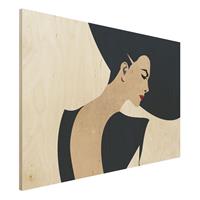 Bilderwelten Holzbild Dame mit Hut in Dunkelblau