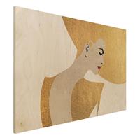 Bilderwelten Holzbild Dame mit Hut in Gold