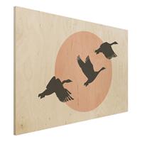 Bilderwelten Holzbild VÃ¶gel vor rosa Sonne III