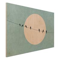 Bilderwelten Holzbild VÃ¶gel vor rosa Sonne I