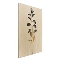 Bilderwelten Holzbild Grafische Pflanzenwelt - Gold und Grau