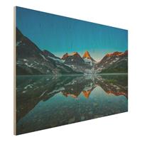 Bilderwelten Holzbild Natur & Landschaft - Querformat 3:2 Berglandschaft am Lake Magog in Kanada