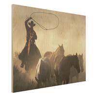 Bilderwelten Holzbild Tiere - Querformat 4:3 Cowboys