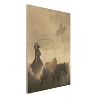 Bilderwelten Holzbild Tiere - Hochformat 3:4 Cowboys