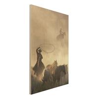 Bilderwelten Holzbild Tiere - Hochformat 2:3 Cowboys