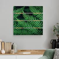 Bilderwelten Holzbild Plankenoptik Blumen - Quadrat Farn