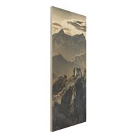Bilderwelten Holzbild Schwarz-WeiÃŸ - Hochformat Schmal Die groÃŸe chinesische Mauer