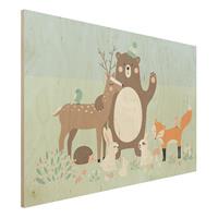 Bilderwelten Holzbild Tiere - Querformat 3:2 Forest Friends mit Waldtieren