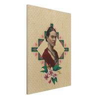 Bilderwelten Holzbild Portrait - Hochformat 3:4 Frida Kahlo - Blumen und Geometrie