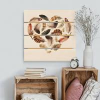 Bilderwelten Holzbild Plankenoptik Kunstdruck - Quadrat Herz aus Federn