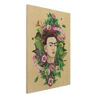 Bilderwelten Holzbild Blumen - Hochformat 3:4 Frida Kahlo - Frida, Ãffchen und Papagei