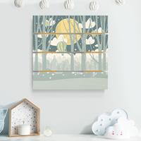 Bilderwelten Holzbild Plankenoptik Natur & Landschaft - Quadrat Mond mit BÃumen und HÃusern