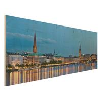 Bilderwelten Holzbild Architektur & Skyline - Panorama Hamburg Skyline