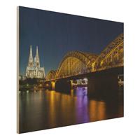 Bilderwelten Holzbild Architektur & Skyline - Querformat 4:3 KÃ¶ln bei Nacht