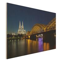 Bilderwelten Holzbild Architektur & Skyline - Querformat 3:2 KÃ¶ln bei Nacht