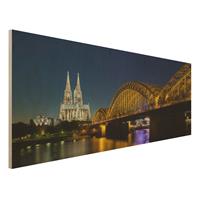 Bilderwelten Holzbild Architektur & Skyline - Panorama KÃ¶ln bei Nacht