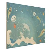 Bilderwelten Holzbild Kinderzimmer - Querformat 4:3 No.MW16 Buntes Weltraumtreiben
