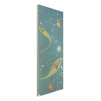 Bilderwelten Holzbild Kinderzimmer - Hochformat Schmal No.MW16 Buntes Weltraumtreiben