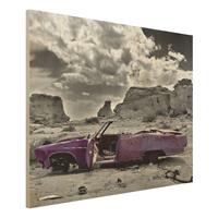 Bilderwelten Holzbild Schwarz-WeiÃŸ - Querformat 4:3 Pink Cadillac
