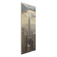 Bilderwelten Holzbild Architektur & Skyline - Hochformat Schmal Sonnenaufgang in New York