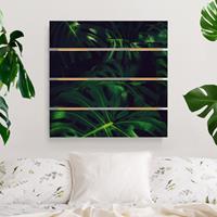 Bilderwelten Holzbild Plankenoptik Blumen - Quadrat Monsteradschungel