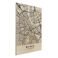 Bilderwelten Holzbild Stadtplan - Hochformat 3:4 Stadtplan Basel - Klassik