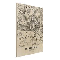Bilderwelten Holzbild Stadtplan - Hochformat 3:4 Stadtplan Hamburg - Klassik