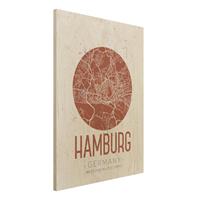 Bilderwelten Holzbild Stadtplan - Hochformat 3:4 Stadtplan Hamburg - Retro