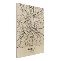 Bilderwelten Holzbild Stadtplan - Hochformat 3:4 Stadtplan KÃ¶ln - Klassik