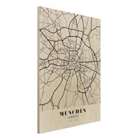Bilderwelten Holzbild Stadtplan - Hochformat 3:4 Stadtplan MÃ¼nchen - Klassik