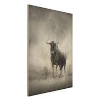 Bilderwelten Holzbild Tiere - Hochformat 3:4 Staring Wildebeest