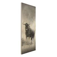 Bilderwelten Holzbild Tiere - Hochformat Schmal Staring Wildebeest