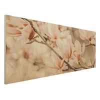 Bilderwelten Holzbild Magnolienzweige im Vintagestil