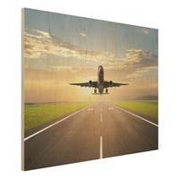 Bilderwelten Holzbild Natur & Landschaft - Querformat 4:3 Startendes Flugzeug