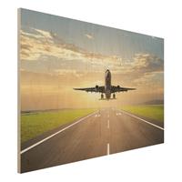 Bilderwelten Holzbild Natur & Landschaft - Querformat 3:2 Startendes Flugzeug
