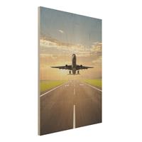 Bilderwelten Holzbild Natur & Landschaft - Hochformat 3:4 Startendes Flugzeug