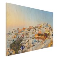Bilderwelten Holzbild Architektur & Skyline - Querformat 3:2 Strahlendes Santorin