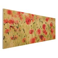 Bilderwelten Holzbild Blumen - Panorama Summer Poppies