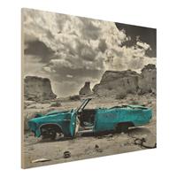 Bilderwelten Holzbild Schwarz-WeiÃŸ - Querformat 4:3 TÃ¼rkiser Cadillac
