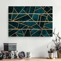 Bilderwelten Holzbild Plankenoptik Abstrakt - Querformat Dunkles TÃ¼rkis mit Gold